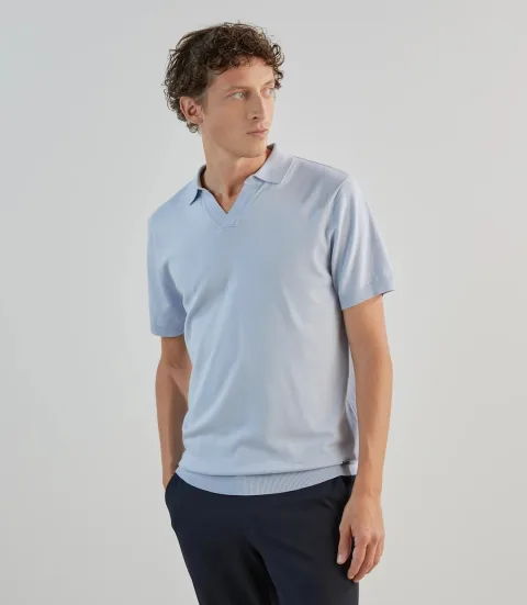 IZAC - Polo col ouvert en maille bleu ciel