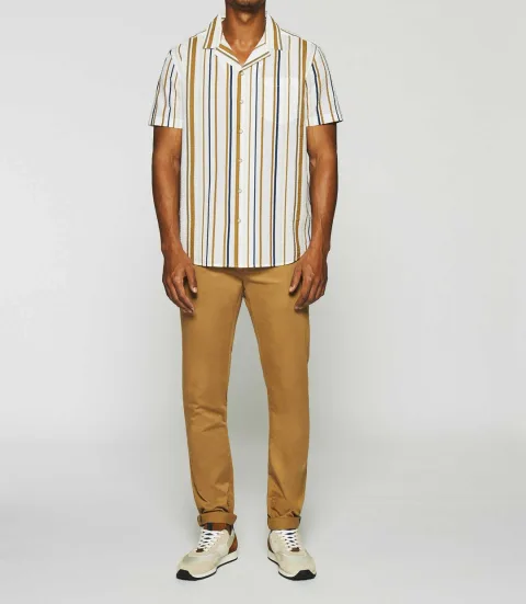 IZAC - Chemise manches courtes à rayures kaki KRIS