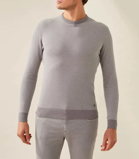 IZAC - Pull col rond gris-blanc ''Fapoleon''