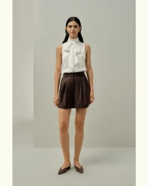 LILYSILK Short En Laine Et Soie Lilysilk X Lydia Millen Short Monaco Soie Et Laine Style Moderne Café Foncé 38
