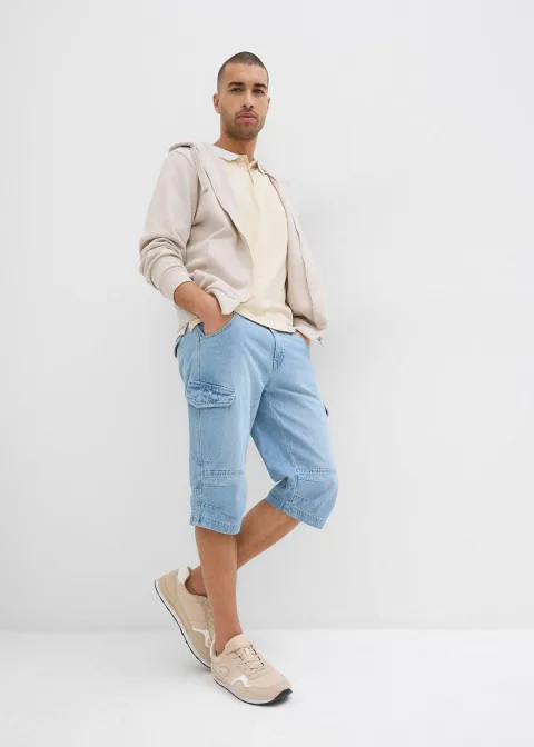Bermuda long poches cargo en denim léger, coupe loose