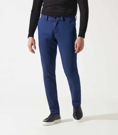 IZAC - Pantalon chino armuré bleu moyen VERREBI