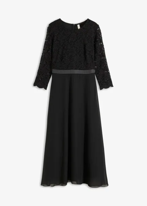Robe midi en mousseline légère avec haut en dentelle