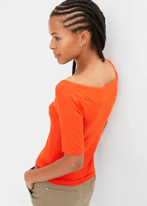 T-shirt encolure Bardot en viscose extensible