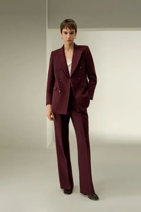 LILYSILK Blazer Croisé Femme Laine Soie Élégant Revers Classique Pinot Noir 46