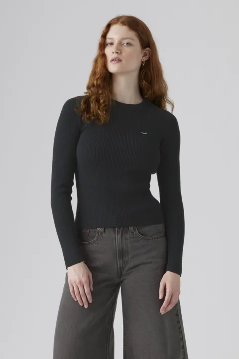 Levi's Pull Over Col Rond Maille Côtelée - Femme - Bleu / Adrienne Stripe Egret Rib - XS