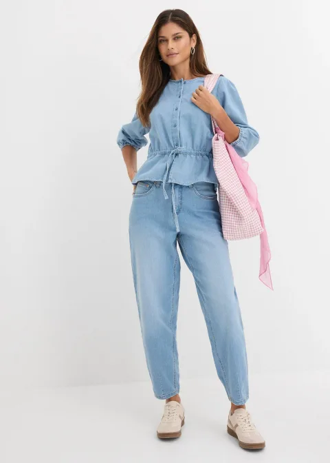 Jean barrel taille haute, cropped
