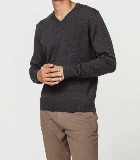 IZAC - Pull col V mérinos anthracite