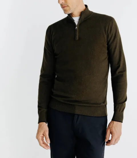 IZAC - Pull col montant zippé kaki