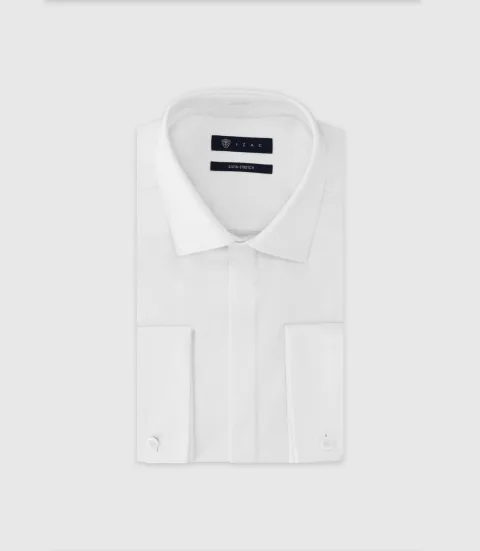 IZAC - Chemise ajustée en satin de coton blanche