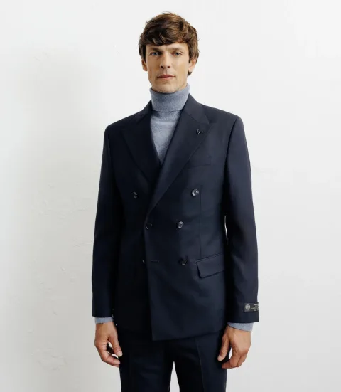 IZAC - Costume croisé 100% laine bleu marine