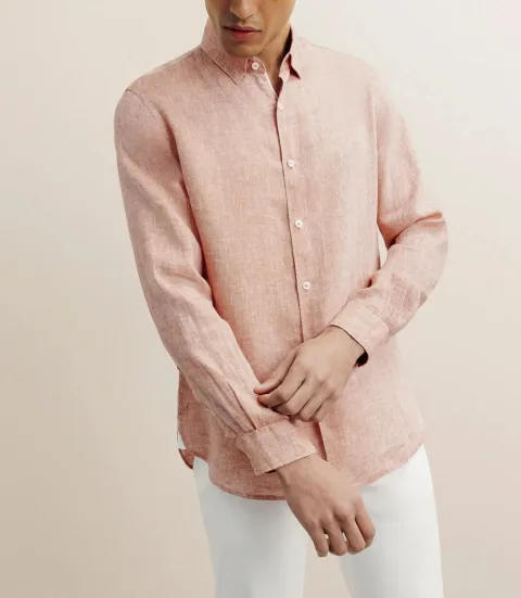 IZAC - Chemise regular 100% lin orange