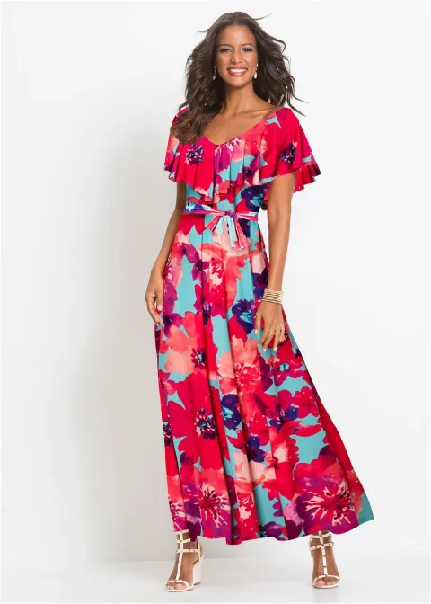 Robe longue à volant et ceinture