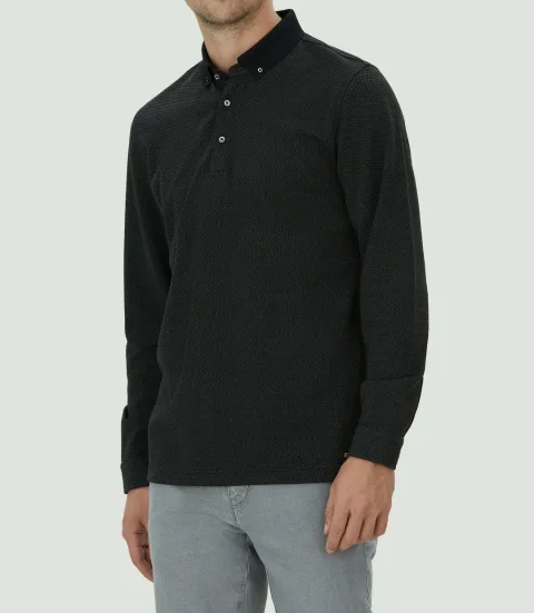 IZAC - Polo jacquard noir ''Clovis''