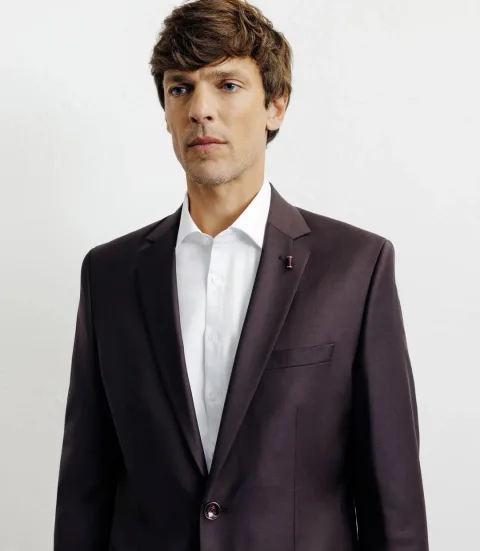 IZAC - Costume 2 boutons laine majoritaire bordeaux foncé