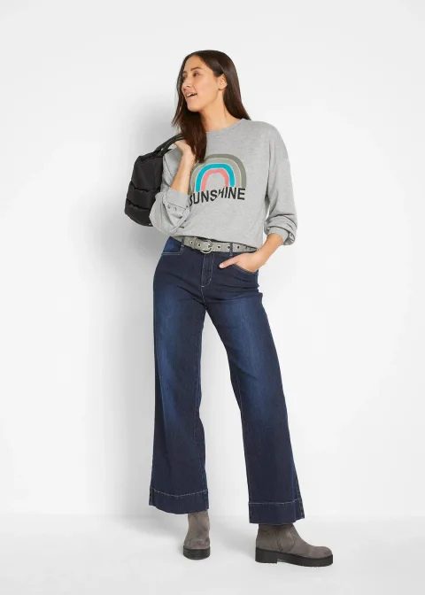Jean large taille mi-haute, extensible