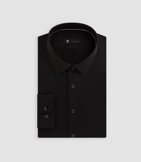 IZAC - Chemise slim en popeline stretch noire MALTE