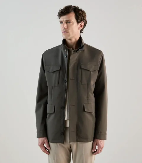 IZAC - Parka courte col montant kaki foncé