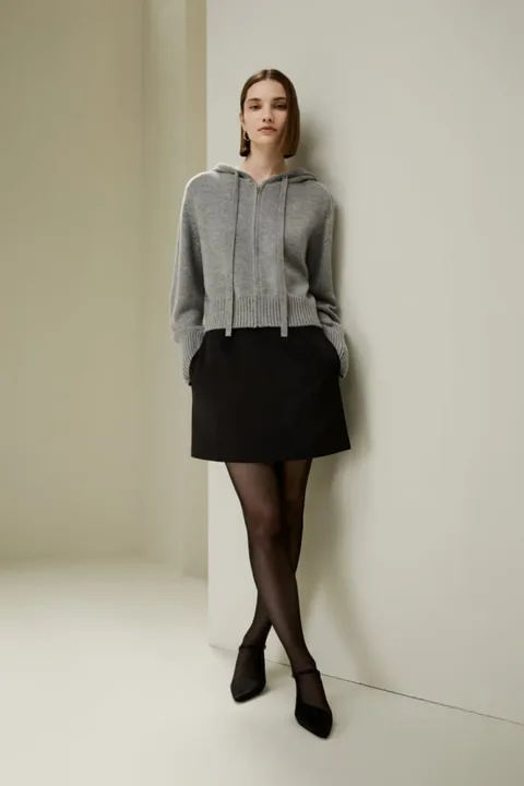 LILYSILK Cardigan Noire Femme Noir Modèle À Capuche, Coupe Décontractée Laine Et Cachemire S'Adapte Parfaitement À La Vie Quotidienne L