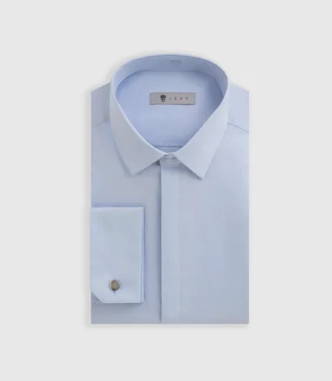 IZAC - Chemise satin mixte slim ciel ''Satinmixteslim coton''