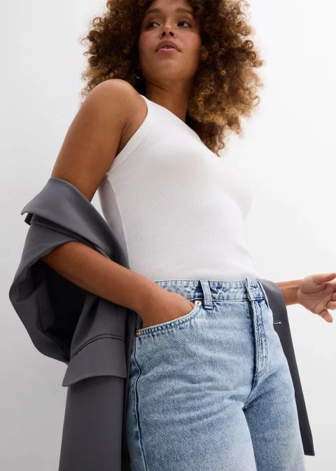 Bermuda en jean taille mi-haute, peu extensible
