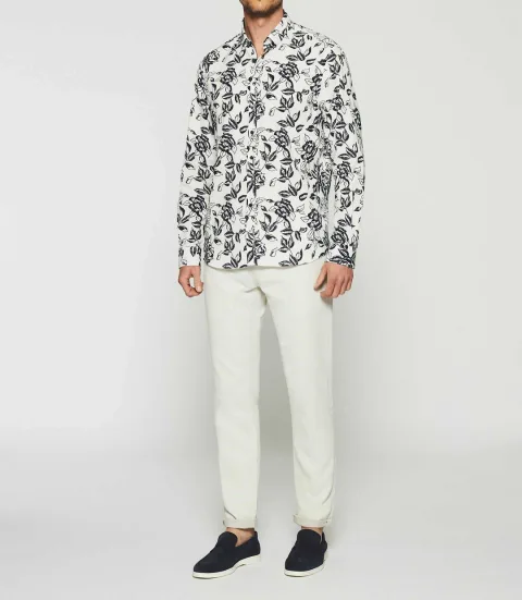 IZAC - Chemise imprimée floral blanc et marine KERY