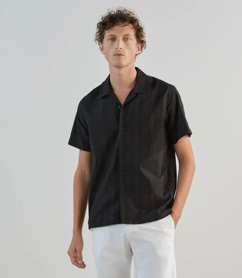 IZAC - Chemise casual brodée noire