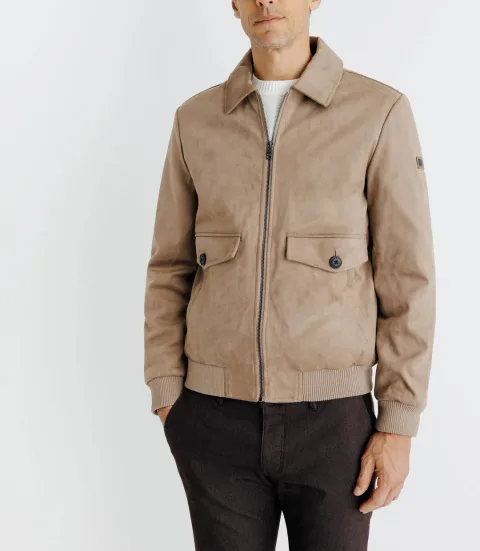 IZAC - Blouson en suède taupe