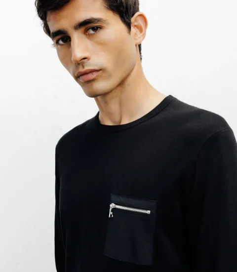 IZAC - Pull manches longues col rond en maille noir