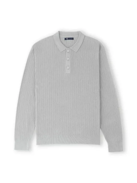IZAC - Pull col polo boutonné jeux de points gris chiné