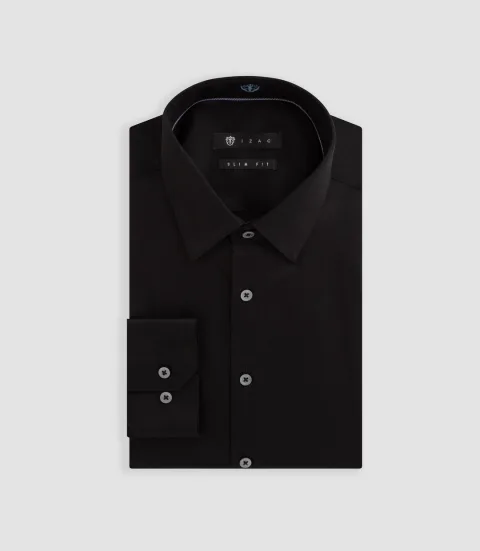 IZAC - Chemise slim en satin coton noir SATINSLIM