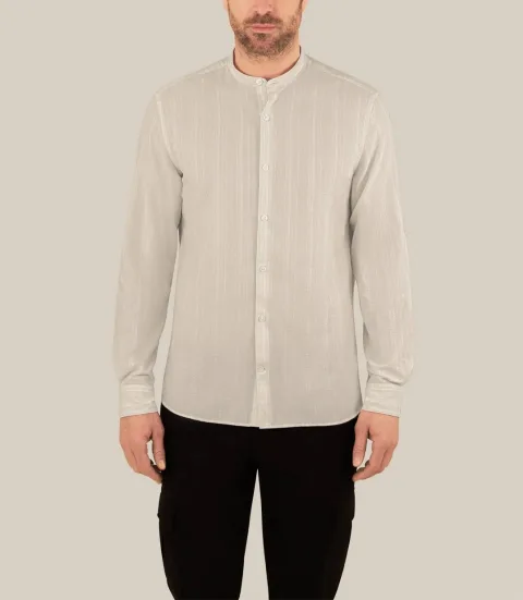 IZAC - Chemise rayée col mao 100% coton écrue