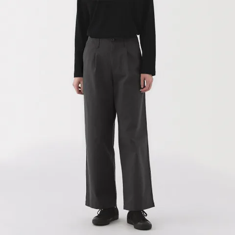 Pantalon chino long à pinces en coton coupe large pour femme