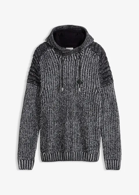Pull en grosse maille à capuche et détails motard