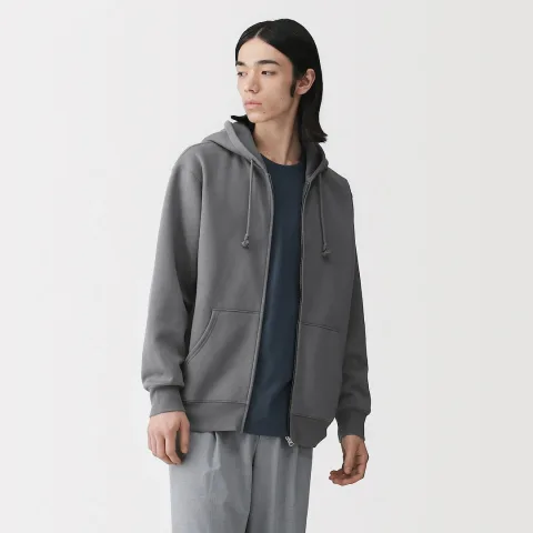 Sweatshirt zippé en coton mélangé à capuche homme