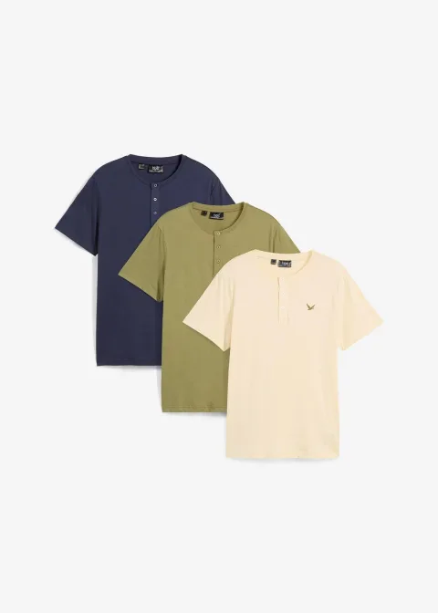 Lot de 3 T-shirts col tunisien 100% coton