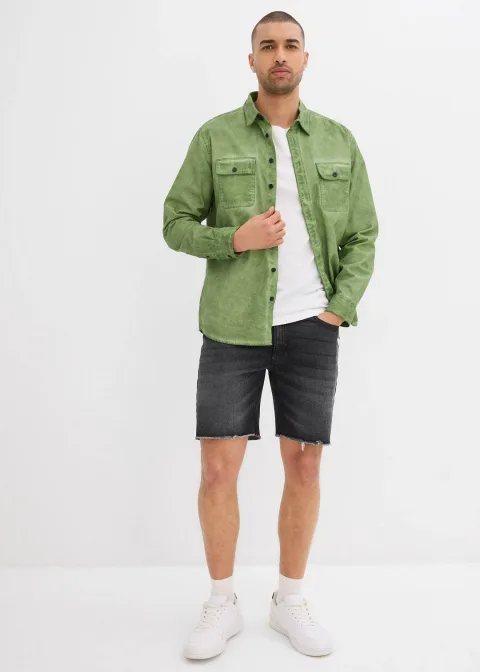 Bermuda en jean extensible à finitions effilochées, loose