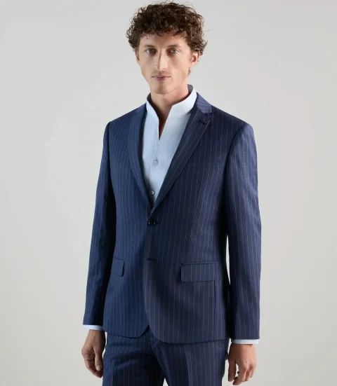 IZAC - Costume 2 boutons en laine majoritaire bleu denim