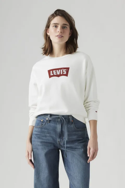 Levi's Sweat Shirt Graphique Col Rond Heritage Iconic - Femme - Blanc / Crew Vintage Bw W/Co White+ - XS