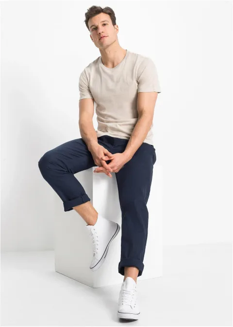 Pantalon droit taille élastiquée en lin majoritaire, regular