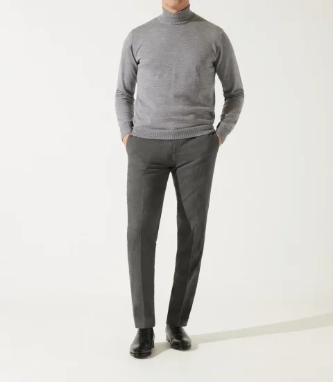 IZAC - Pull col roulé gris chiné 100% mérinos