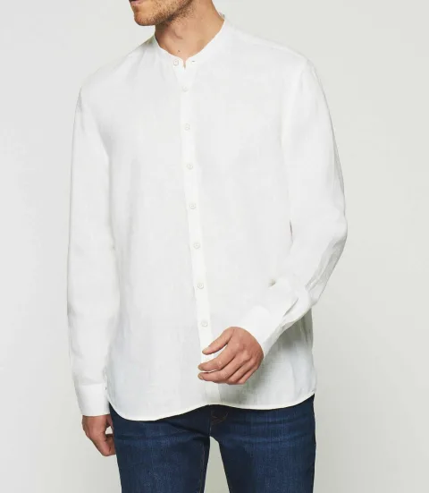 IZAC - Chemise en lin col mao blanc KAFLEUR