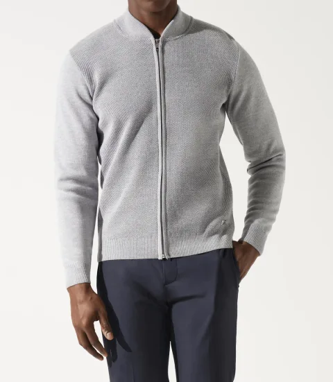 IZAC - Gilet zippé jeux de point gris chiné en mérinos
