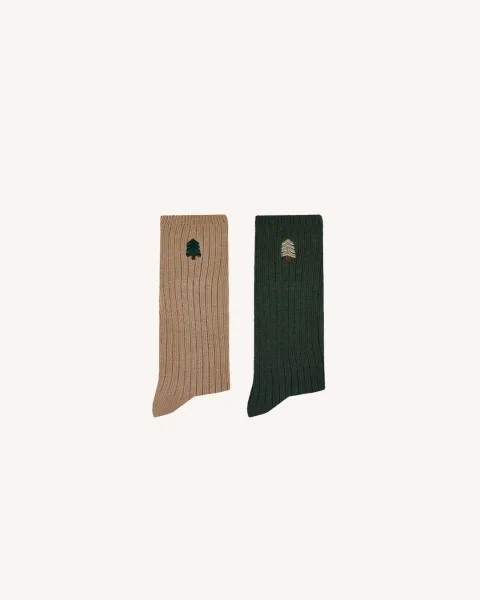 Lot de chaussettes x2 vert foncé & beige coton - SOCKS