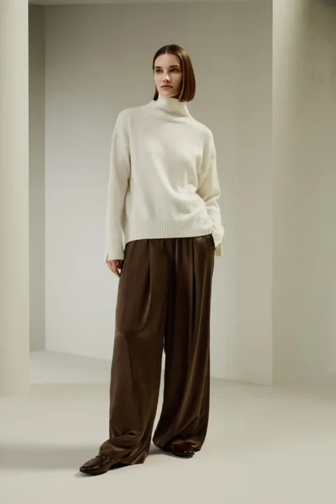 LILYSILK Pull Cachemire Femme Beige Col Roulé, Coupe Décontractée 100 % Cachemire Doux Pour La Peau Et Respirant M