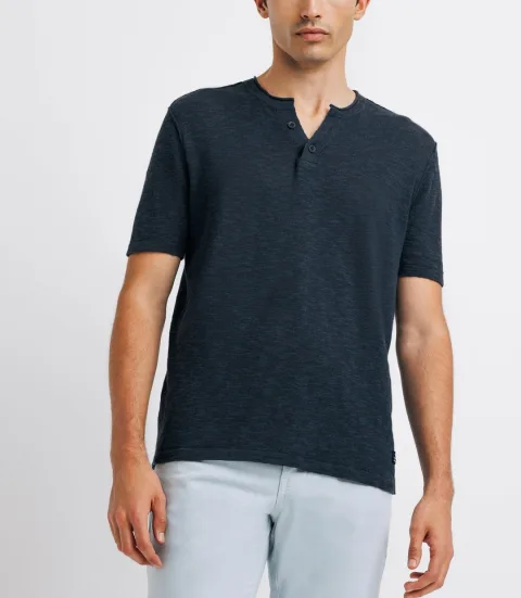 IZAC - T-shirt avec lin boutonné marine