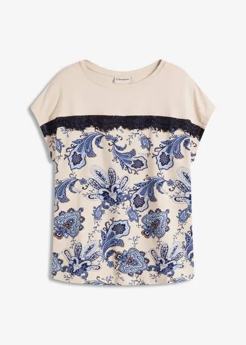 T-shirt oversize avec un galon de dentelle