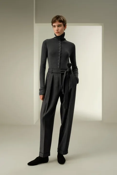 LILYSILK Pantalon Droit Femme Soie & Laine Truffe Noire 36 - Fluide & Élégant