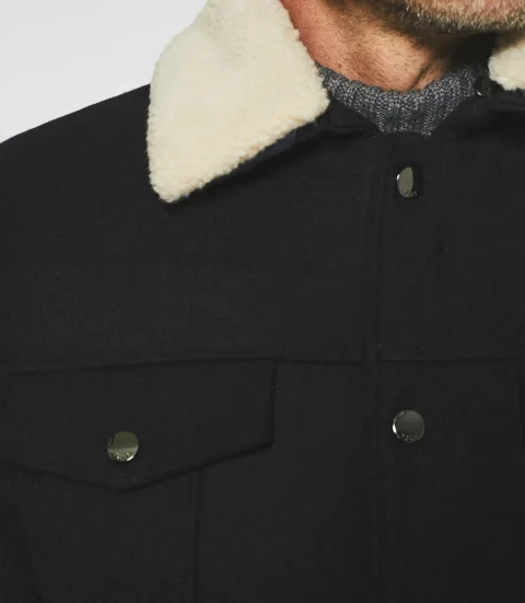 IZAC - Blouson en laine à col amovible marine MAUREEN