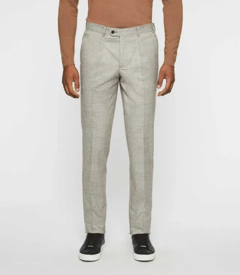IZAC - Pantalon à carreaux esprit Prince de Galles beige FSWING